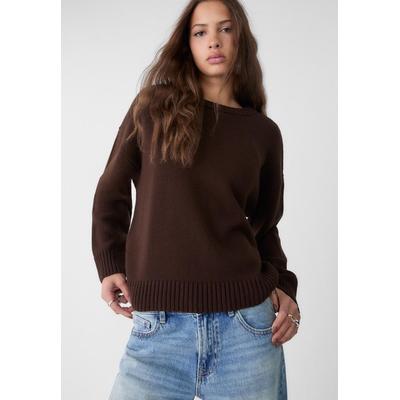 Stradivarius Crew neck knit sweater Brown L