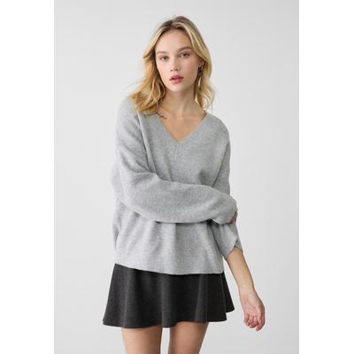 Stradivarius Felted V-neck sweater Grey melange S