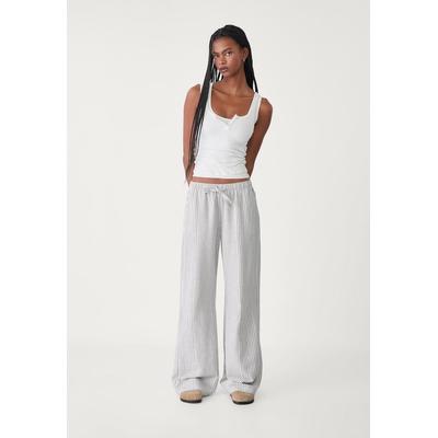 Stradivarius Flowing striped linen blend trousers Grey XS