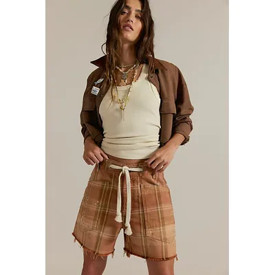 We The Free Moxie Printed Shorts at Free People in Rust Plaid, Size: 32