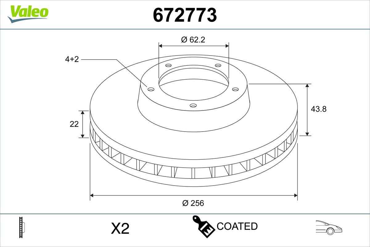 VALEO Bremsscheibe 672773 Vorderachse belüftet 256mm 22mm für KAWEI AUTO HYUNDAI (BEIJING) KIA