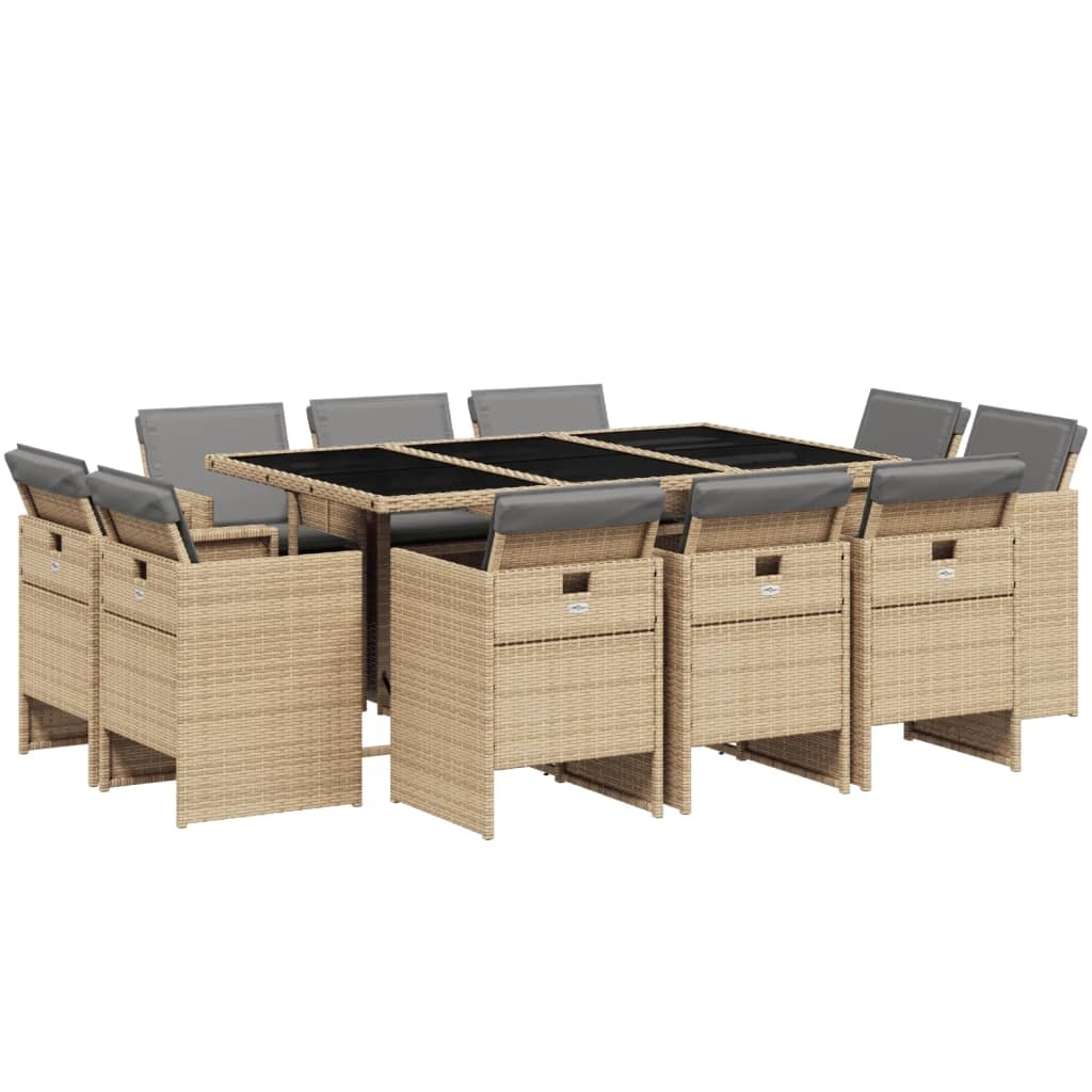 vidaXL 11-tlg. Garten-Essgruppe mit Kissen Beigemischung Poly Rattan Image