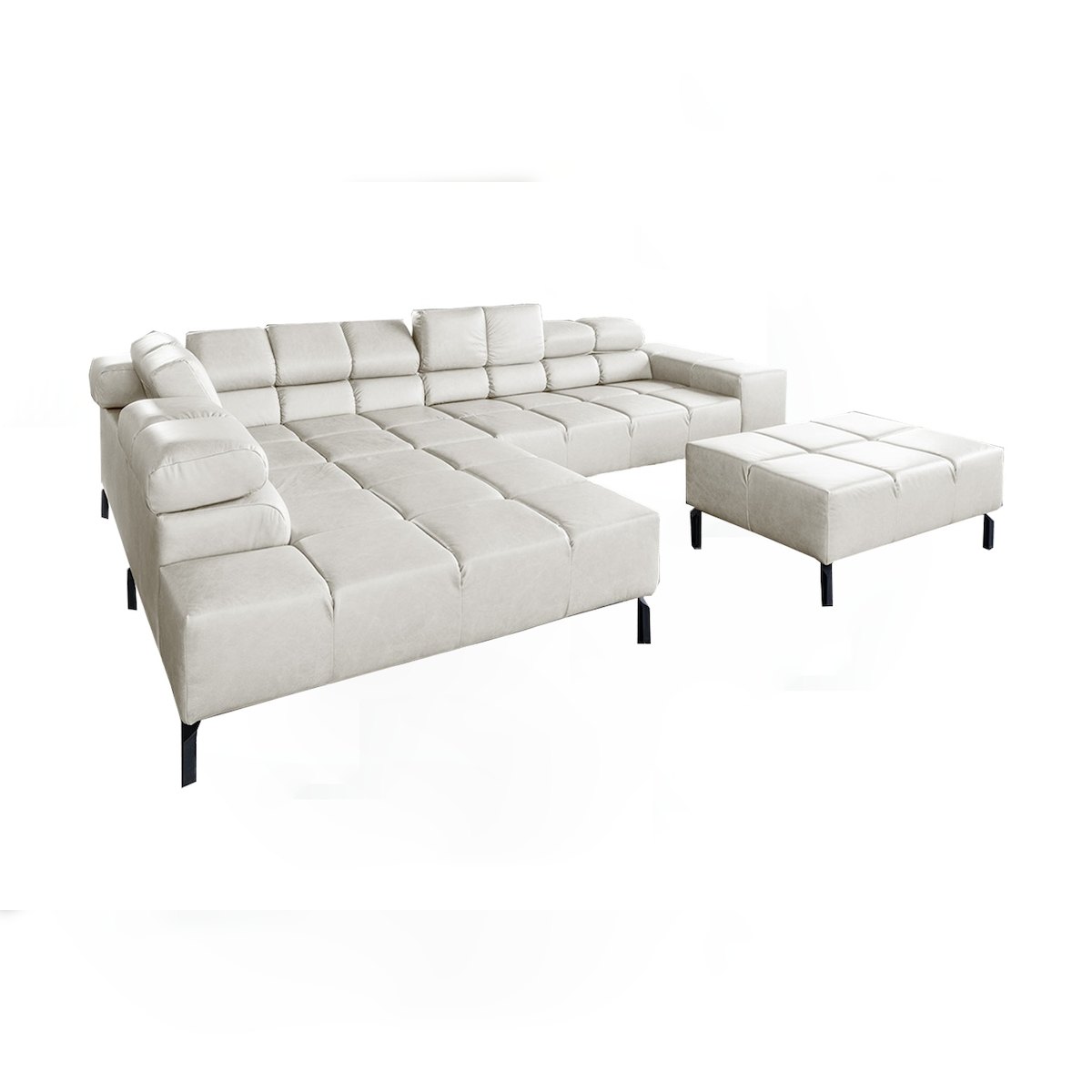 KAWOLA Sofa NELSON Ecksofa Leder hellgrau mit Hocker Recamiere links