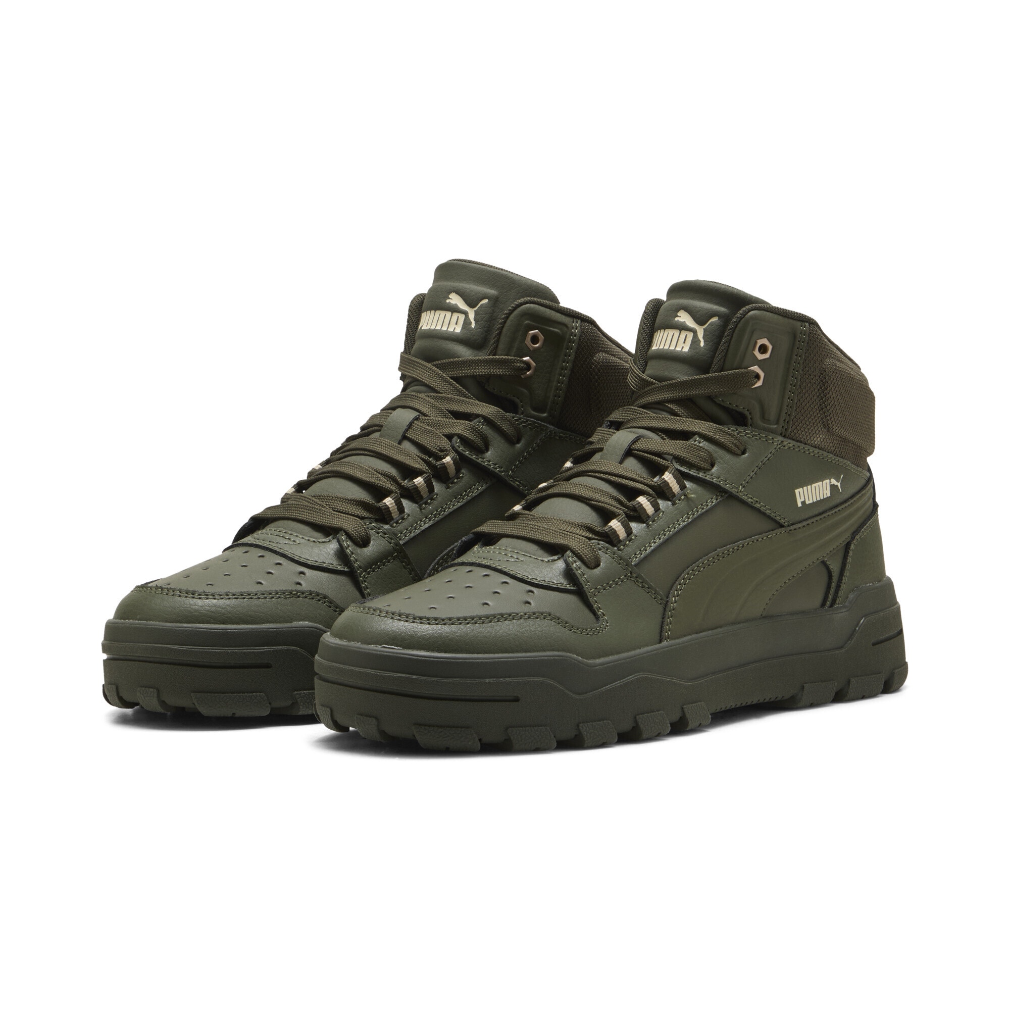 Sneaker PUMA "Rebound Abrupt Sneakers Erwachsene", Damen, Gr. 37,5, weiß (canvas schwarz olive weiß beige grün), Obermaterial: Textil, Synthetik, Kuhleder; Futter: Textil; Innensohle: Textil; Laufsohle: Gummi, Schuhe Sneaker