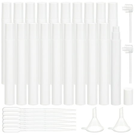1set 60 pcs 5ml Mini Spray Bottles Plastic Travel Spray Bottles White Perfume Refillable Bottles Portable Fine Mist Spray Bottles with 2 pcs Funnel Hoppers 6 pcs Droppers 2 pcs Pumps