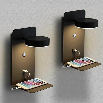 2 Stück LED-Innenwandleuchte mit USB-Anschluss, 12 w, dreifarbig, dimmbar, moderne Wandleuchte mit Image