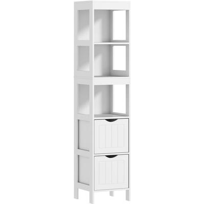 Homcom - Badezimmerschrank schmal, Hochschrank Toilettenschrank mit 2 Schubladen und 3 offenen Image