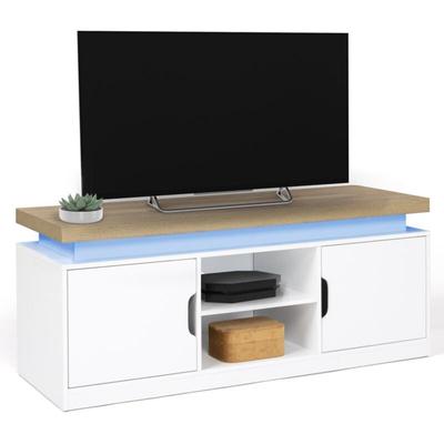 Idmarket - TV-Möbel 110 cm 2 Türen luna mit leds weiß und Platte in Holzoptik Image