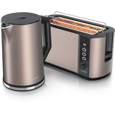 Arendo - Frühstücks-Set, Wasserkocher 1,5l, Langschlitz Toaster für 4 Scheiben, Beige Image