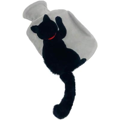 Linghhang - Schwarze Katzen-Wärmflasche mit Plüsch-Katzenbezug, Gummi-Wärmflasche, Handwärmer, Image