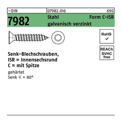 Senkblechschraube DIN 7982 m.Innensechsrund/Spitze 6,3 x 13 -C-T30 Stahl galvanisch verzinkt Image