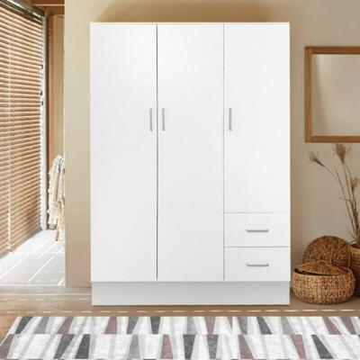 Kleiderschrank mit drei Türen und zwei Schubladen mit Einlegeböden und Kleiderstange, Farbe weiß, Image