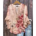 Blouse pour femmes col V graphique floral paisley Bohème vintage quotidienne à manches 3/4 manches flottantes tops réguliers quotidiens vacances imprimé volants blanc rose vert beige été printemps