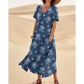 Femmes Robe Longue Maxi Robe Robe Décontractée Robe évasée Robe d'été Élégant Mode Romantique Extérieur Soirée Fête Coupe régulière Fleur Manche Courte Col ras du cou bleu marine Orange Gris Été