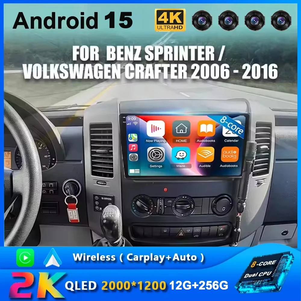 Android 15 2Din Autoradio für Mercedes Benz Sprinter Volkswagen Crafter 2006 -2016 Carplay GPS Multimedia Video Player Autoradio Image