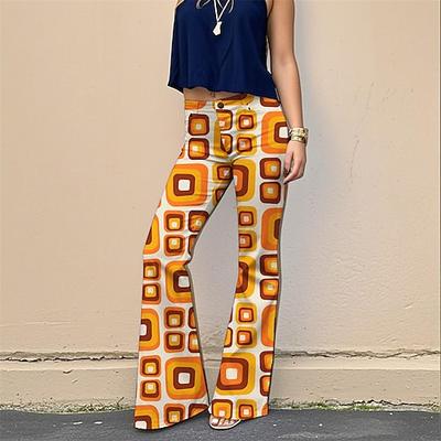 Retro Vintage 1970er Groovy Schlaghosen Schlag-Leggings Hippie Disco Hohe Taille Geometrisch Psychedelisch Damen Halloween Karneval Urlaub Musikfestival Festival Erwachsene Hose Image