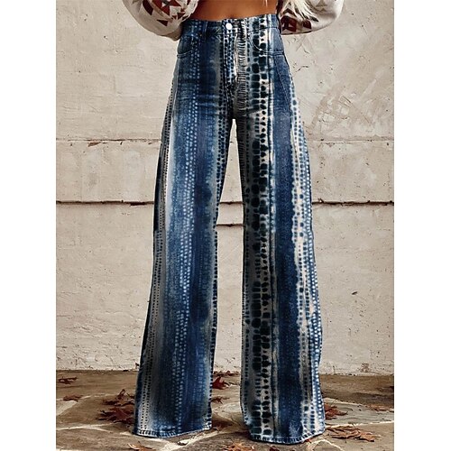 Retro Vintage Boho 1970er Hose Hose mit weitem Bein Hippie Disco Hohe Taille Öldruck Jeans-Imitat Kostüm Damen Karneval Alltagstauglich Musikfestival Retro-Mottoparty Erwachsene Hose Image