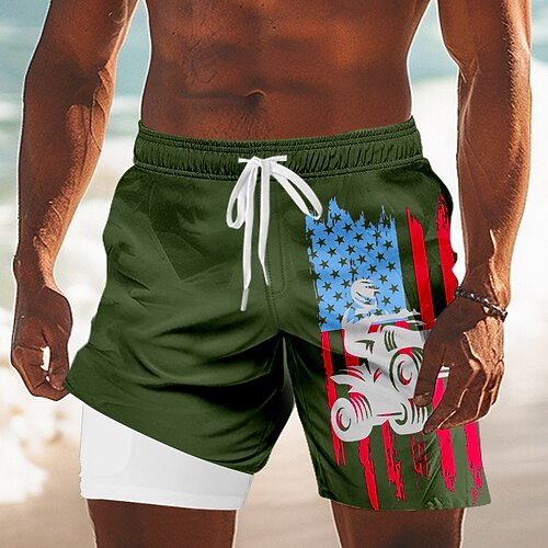 Amerikas 250. Jubiläum Unabhängigkeitstag Herren US-Flagge patriotisches Viertel Juli gefütterte Shorts 2 in 1 Boardshorts Schwimmshorts mittlere Taille Urlaub Seitentaschen mit Kompressionsfutter Image