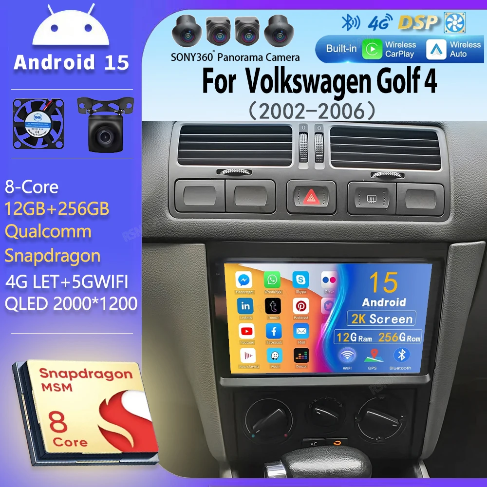 Android 15 Multimedia-Player Für Volkswagen VW Golf 4 IV Jetta MK4 Classics 2002-2006 Carplay Auto Auto Radio wifi 4G GPS DVD