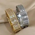 Edelstahl Corssed Rhombus Gitter Armband Armreif für Frauen wasserdichte Strass Manschette Armband Armband Schmuck Geschenke