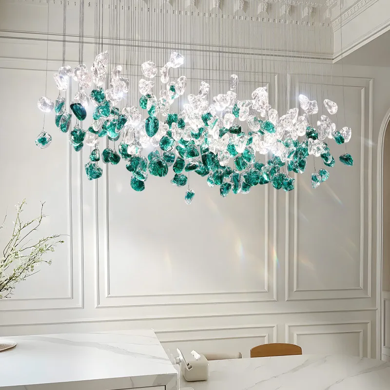 Nordic Grün Stein Glas Led Anhänger Lichter Für Esszimmer Kronleuchter Beleuchtung Glanz Hause Wohnzimmer Loft Hängen Lampe Leuchte Image