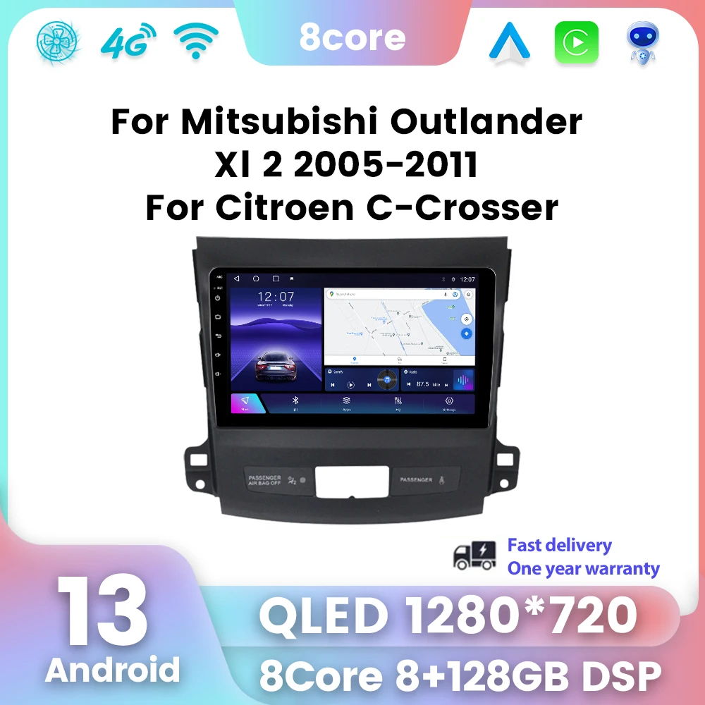 Android 13 Autoradio für Mitsubishi Outlander 2013-2017 Peugeot 2006 Citroen C-Crosser Multimedia-Video-Player GPS 4g Carplay BT Auto GPS Multimedia Radio, 8-Kern DSP ohne DVD Player, 2Din Stereo Image