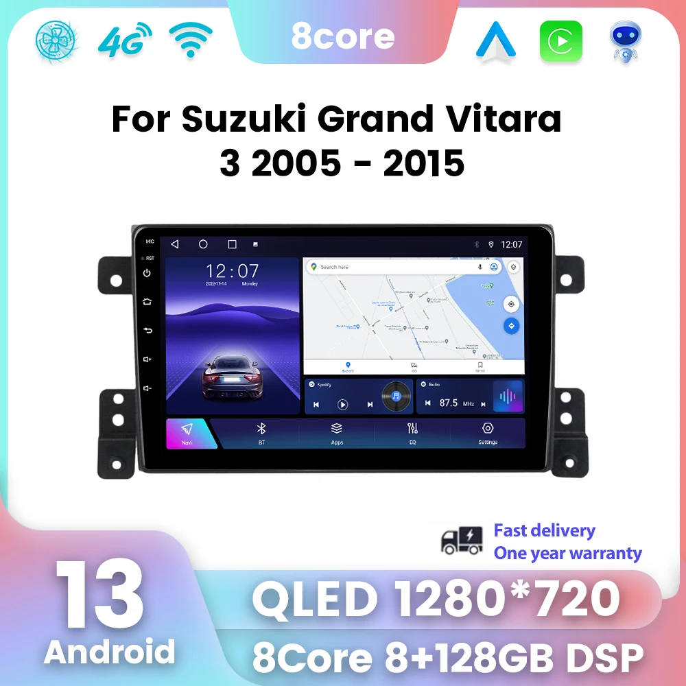 2 din android 13 Autoradio für Suzuki Grand Vitara 3 2015-Multimedia Video Player GPS 4g Carplay Auto Stereo RDS Head Unit Auto GPS Multimedia Radio, 8-Kern DSP ohne DVD Player, 2Din Stereo Empfänger,