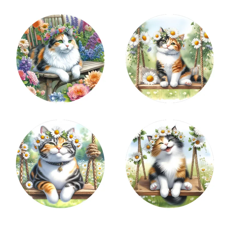 4-teilige Untersetzer mit Katzenmuster, geeignet für die tägliche Familientreffen, Büros, rutschfeste Holzuntersetzer und Festivalgeschenke Image