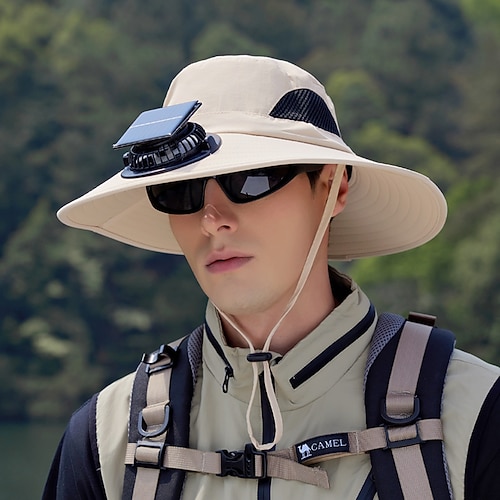 1 Stück Solar-Fan-Hut mit breiter Krempe für Sommertourismus, Bergsteigen, Angeln, Camping, Sonnenschutzhut, cooler und atmungsaktiver Fischerhut Image