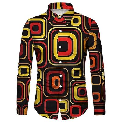 Retro Vintage 1970er Hemd Disco Geometrisch Psychedelisch Herren Halloween Karneval Musikfestival Pride Parade Erwachsene Hemd Image