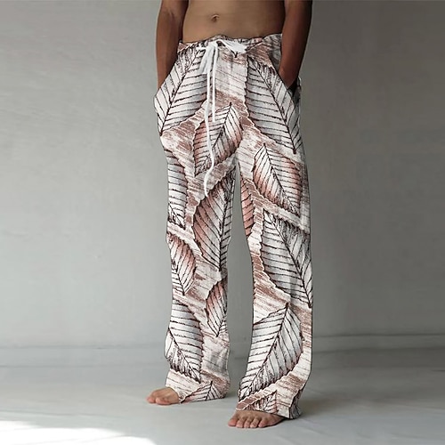 Herren Palmblatt Tropische Pflanzen Hose Freizeithose Baggy-Hosen Mittlere Taille Hawaiianisch Lässig Urlaub Ferien Strandbekleidung Kordelzug Elastischer Bund Weites Bein Sommer Frühling 3D-Druck Image
