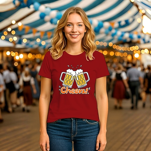 T-Shirt Bayerisch München Deutsch Lustig T-Shirt Ärmel Grafik für Damen Erwachsene Heißprägen für Karneval Oktoberfestbier Party Image