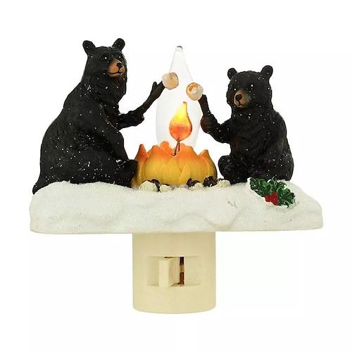 Nachtlicht zum Anschließen, mit 2 Bären, die Marshmallows um ein flackerndes Lagerfeuer rösten, 4,5 Zoll