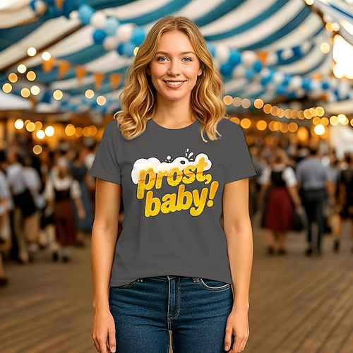 T-Shirt Bayerisch München Deutsch Lustig T-Shirt Ärmel Grafik für Damen Erwachsene Heißprägen für Karneval Oktoberfestbier Party Image