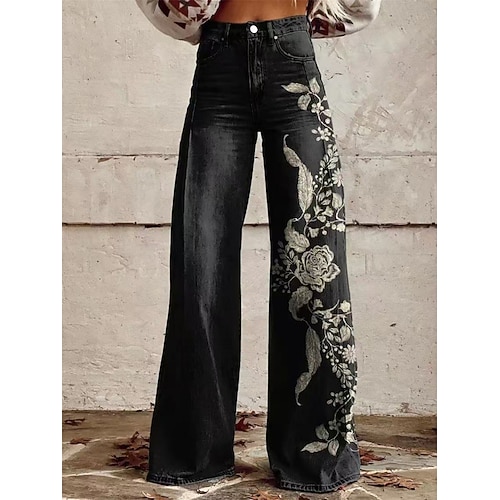 Retro Vintage Boho 1970er Hose Hose mit weitem Bein Hippie Disco Hohe Taille Western Revival Jeans-Imitat Kostüm Damen Karneval Alltagstauglich Musikfestival Retro-Mottoparty Erwachsene Hose Image