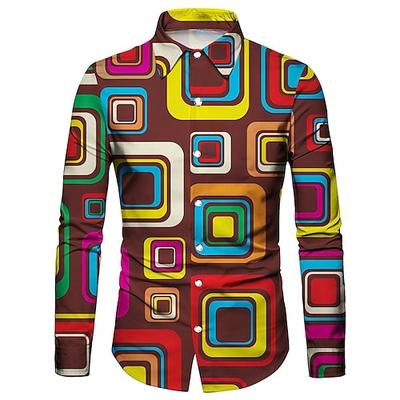 Retro Vintage 1970er Hemd Disco Geometrisch Psychedelisch Herren Halloween Karneval Musikfestival Pride Parade Erwachsene Hemd Image