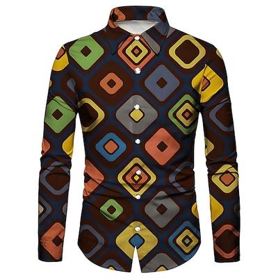Retro Vintage 1970er Hemd Disco Geometrisch Psychedelisch Herren Halloween Karneval Musikfestival Pride Parade Erwachsene Hemd Image