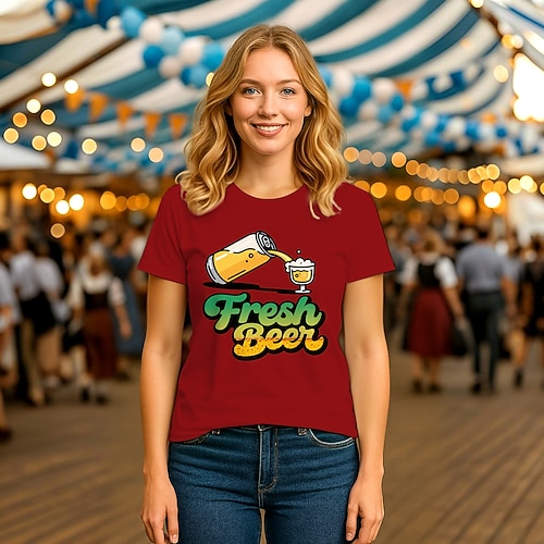 T-Shirt Bayerisch München Deutsch Lustig T-Shirt Ärmel Grafik für Damen Erwachsene Heißprägen für Karneval Oktoberfestbier Party Image