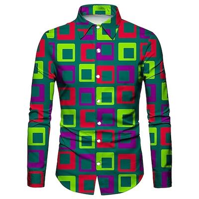 Retro Vintage 1970er Hemd Disco Geometrisch Psychedelisch Herren Halloween Karneval Musikfestival Pride Parade Erwachsene Hemd Image