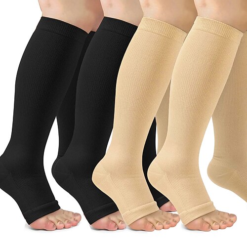 4 Paar Kompressionsstrümpfe ohne Zehen, 15–20 mmHg, Neuropathie-Socken, Ballenzehen-Socken, Kompressionsstrümpfe mit offenen Zehen für Männer und Frauen, geeignet zum Laufen, für Krankenpflege, Reisen, Radfahren und Sport Image