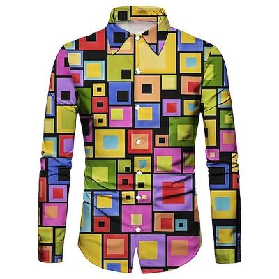 Retro Vintage 1970er Hemd Disco Geometrisch Psychedelisch Herren Halloween Karneval Musikfestival Pride Parade Erwachsene Hemd Image
