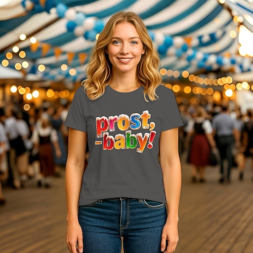 T-Shirt Bayerisch München Deutsch Lustig T-Shirt Ärmel Grafik für Damen Erwachsene Heißprägen für Karneval Oktoberfestbier Party Image