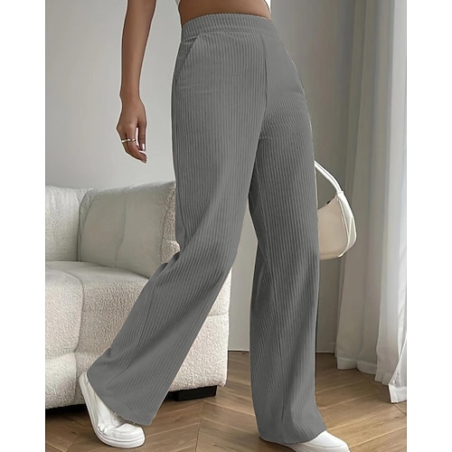 Damen Weites Bein Stoffhosen Hosen Hose Lässig Volle Länge Natürliche Taille Einfach Tasche Elastischer Bund Bequem Außenbereich Ferien Alltagstauglich Wochenende Aprikose Grau Schwarz Rosa Sommer Image