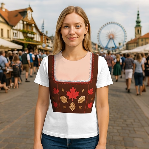 T-Shirt Bayerisch München Deutsch Lustig T-Shirt Ärmel Grafik für Damen Erwachsene 3D-Druck für Karneval Oktoberfestbier Party Image