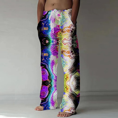 Herren Marmor Abstrakte flüssige Kunst Hose Baggy-Hosen Freizeithose Mittlere Taille Lässig Outdoor Urlaub Kordelzug Seitentaschen Elastischer Bund Sommer Frühling 3D-Druck Schwarz Grün Dunkelblau Image