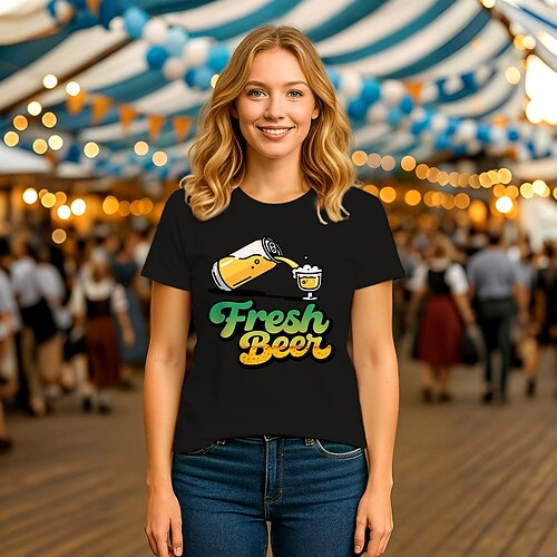 T-Shirt Bayerisch München Deutsch Lustig T-Shirt Ärmel Grafik für Damen Erwachsene Heißprägen für Karneval Oktoberfestbier Party Image
