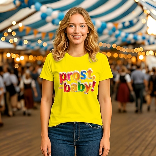 T-Shirt Bayerisch München Deutsch Lustig T-Shirt Ärmel Grafik für Damen Erwachsene Heißprägen für Karneval Oktoberfestbier Party Image