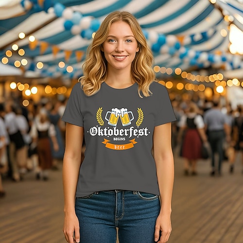 T-Shirt Bayerisch München Deutsch Lustig T-Shirt Ärmel Grafik für Damen Erwachsene Heißprägen für Karneval Oktoberfestbier Party Image