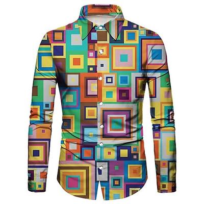 Retro Vintage 1970er Hemd Disco Geometrisch Psychedelisch Herren Halloween Karneval Musikfestival Pride Parade Erwachsene Hemd Image