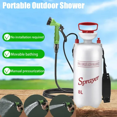 Douche de camping portable 4/5/8L, douche extérieure, avec tuyau de 3m, pour voyage et randonnée, pomme de douche multifonctionnelle, lavage de voiture.